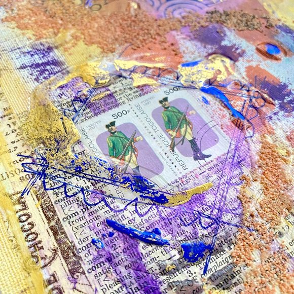 Golden March - Original Wall Art Mixed Media Painting 11"x14" Matted Decor - Picture 6 of 8